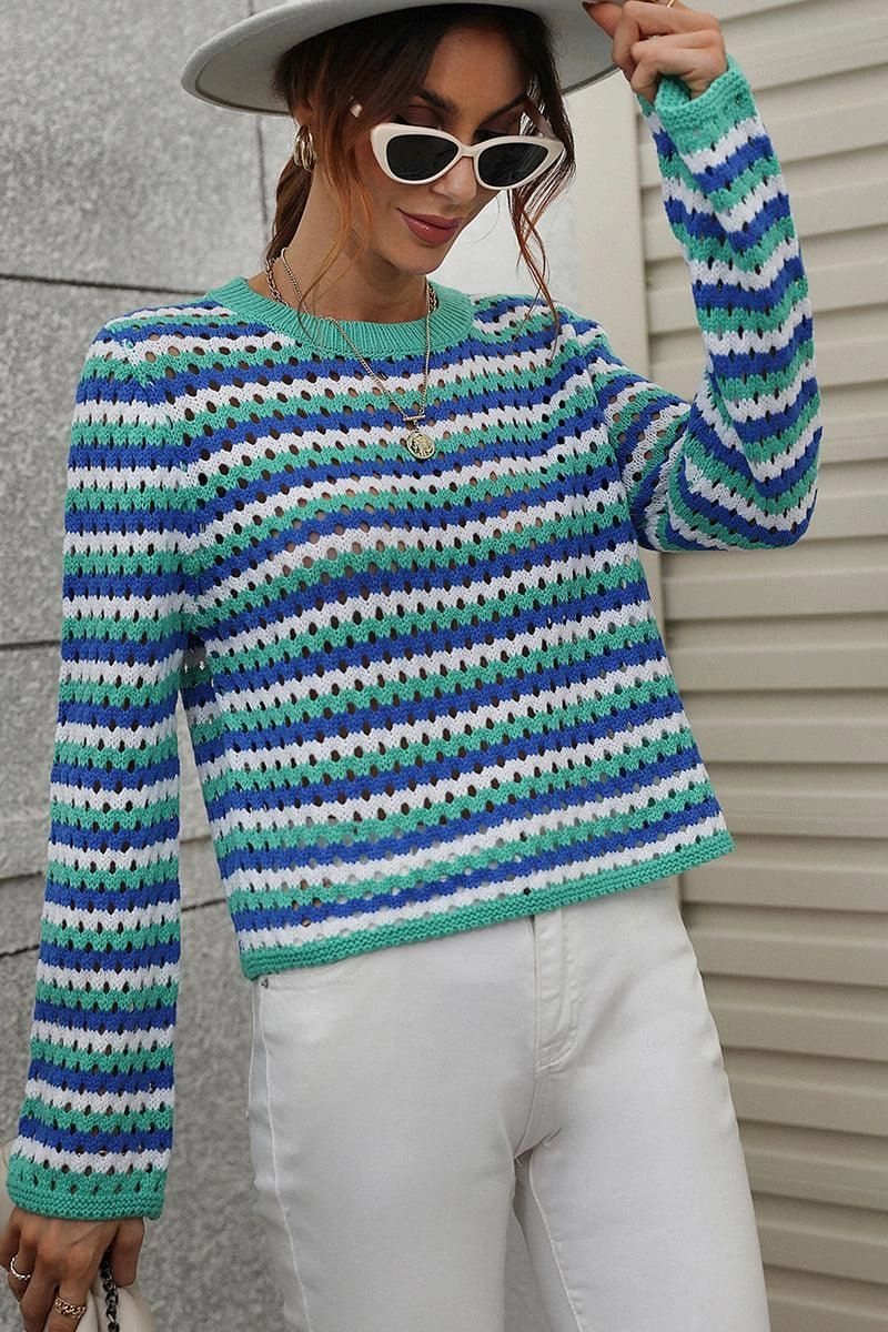 COLORED STRIPE KNIT SWEATER TOP Cold Weather