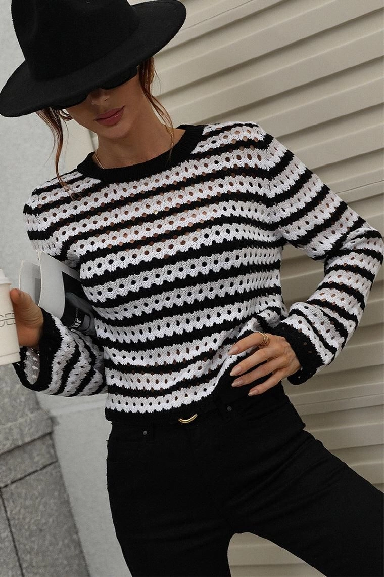COLORED STRIPE KNIT SWEATER TOP Activewear Top AntiOdorTechnology