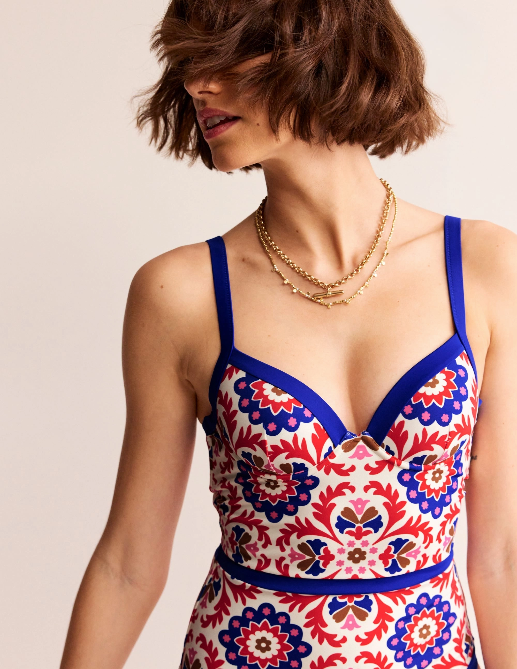 Sunny Day Striped-Pattern Colour Pop Cup Size Swimsuit-Rubicondo, Mosaic Bloom