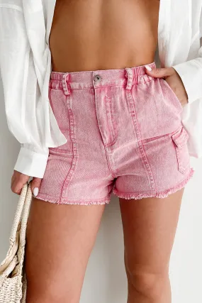 Comfort Mode Washed Denim Shorts (Pink) Easy Comfort Fit Simple Style