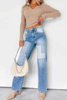 Cyprus Straight Leg Patchwork Sneak Peek Jeans (Light Vintage) Quality Staple Trend Neutral