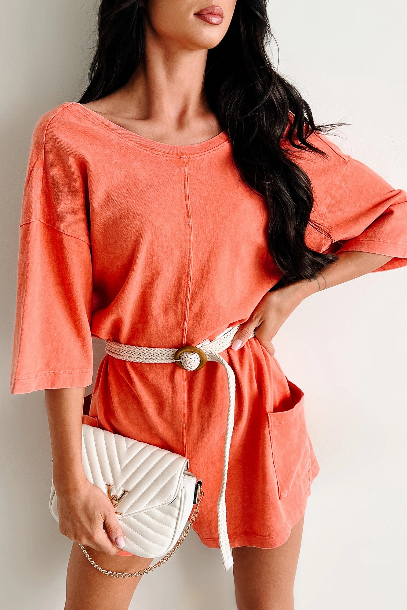 Bright As A Comet V Back Short Sleeve Romper (Tomato) everyday staple