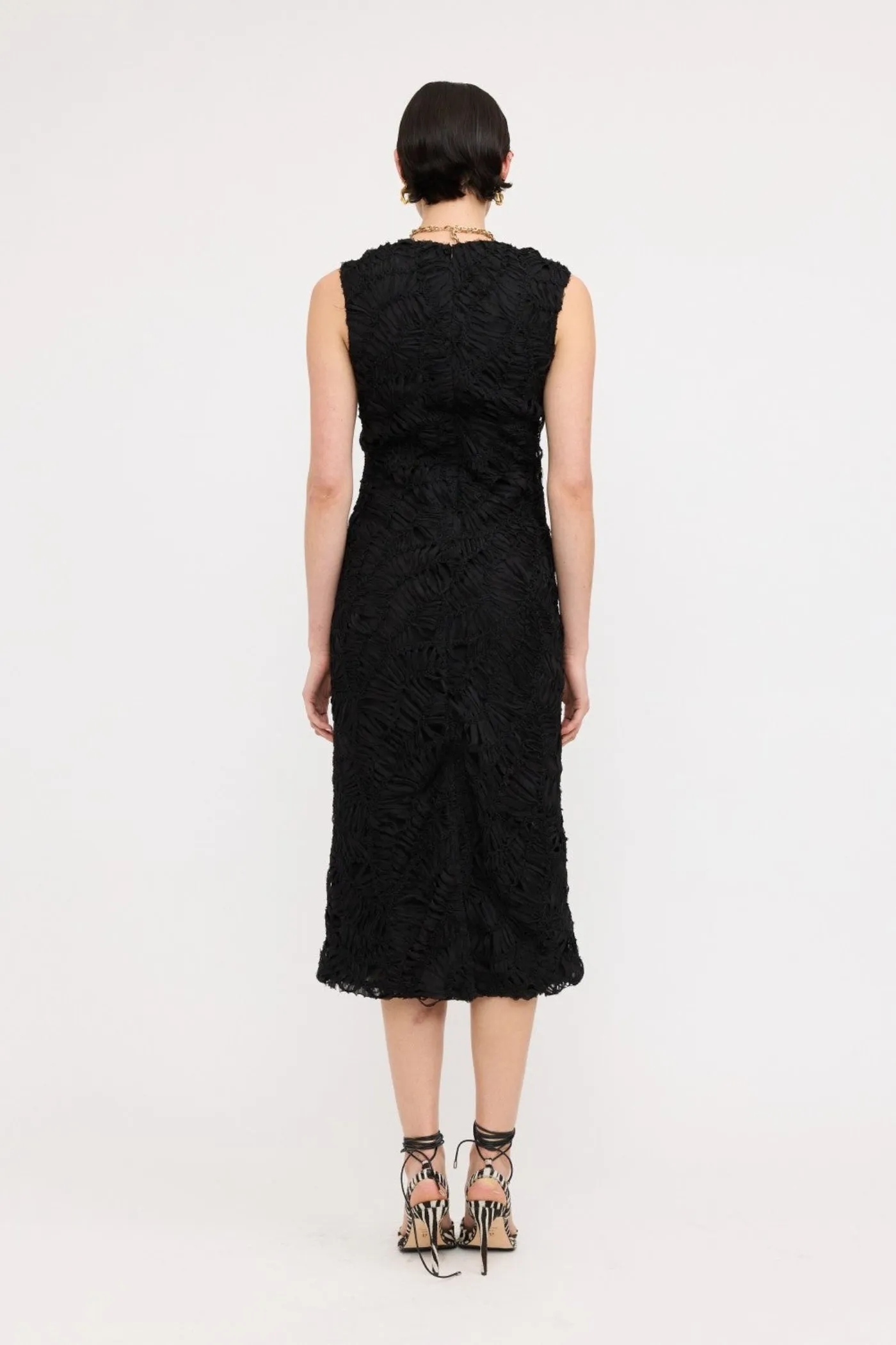 CLEO TEXTURED MIDI DRESS button detail