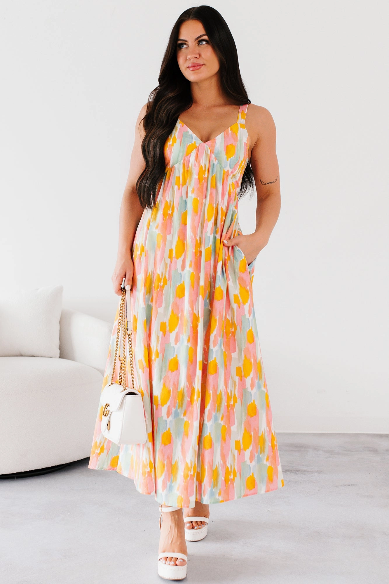 Earn Your Stripes Printed Maxi Dress (Pink/Multi) Weekend Look Daytime Mood