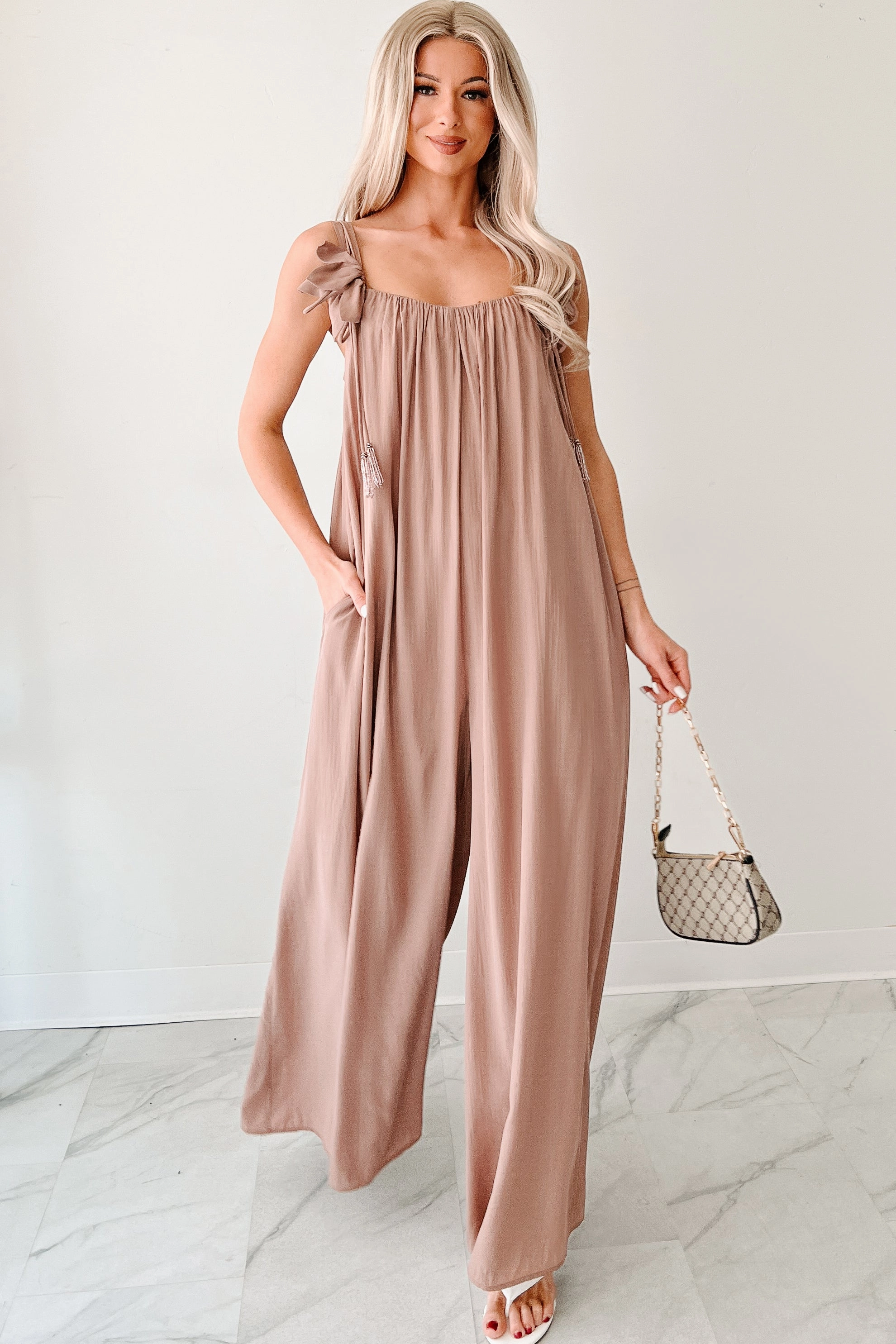 Chill Fashion Elegance In Motion Sleeveless Flowy Jumpsuit (Mocha)