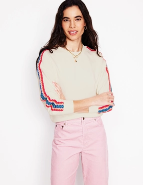 Stylish Jacket LaserCutVents Emi Crochet Sweatshirt-Ivory