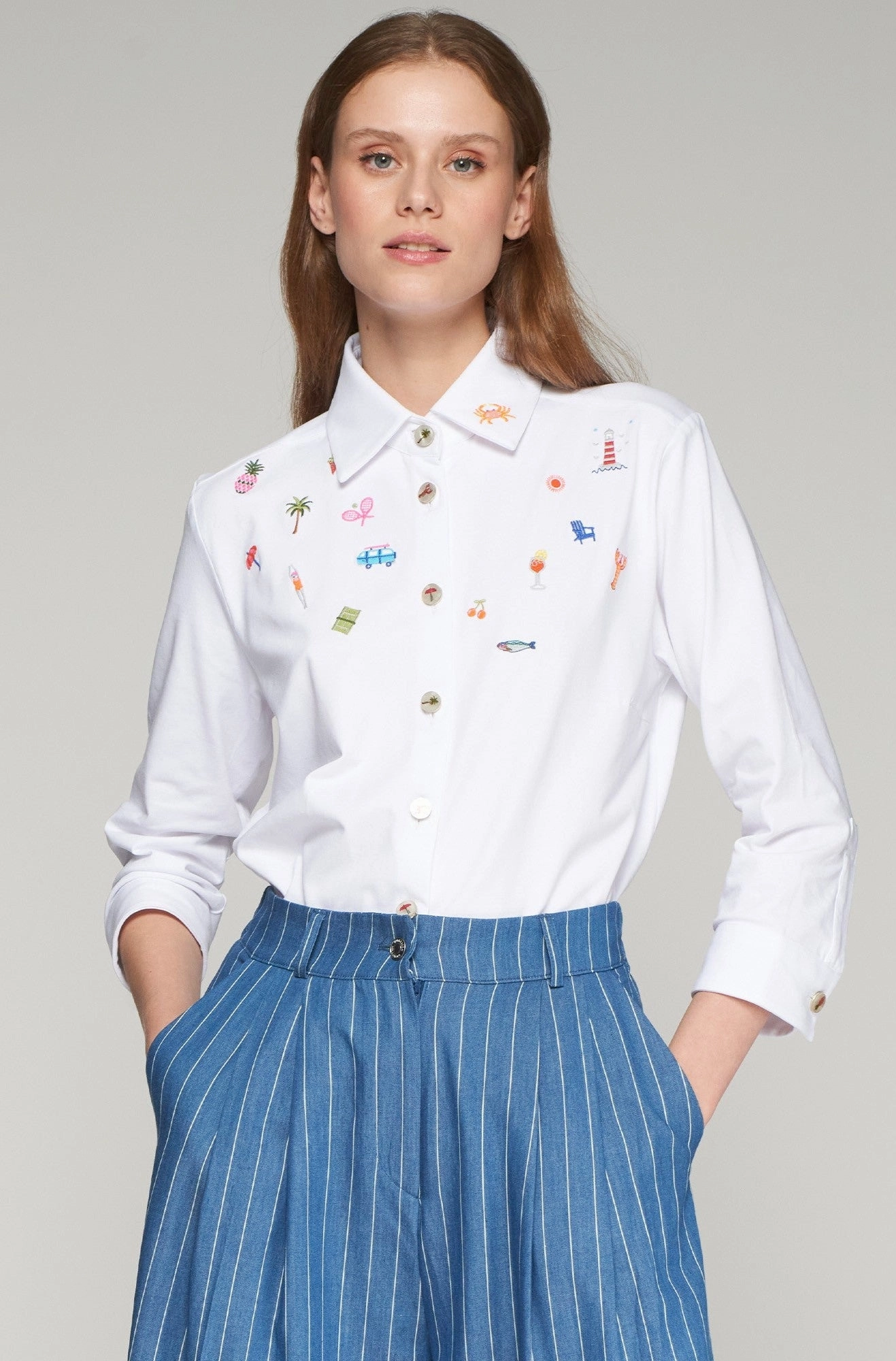Stretch Fit Engineering MinimalistCut Embroidered Petra Shirt in Punto Blanco