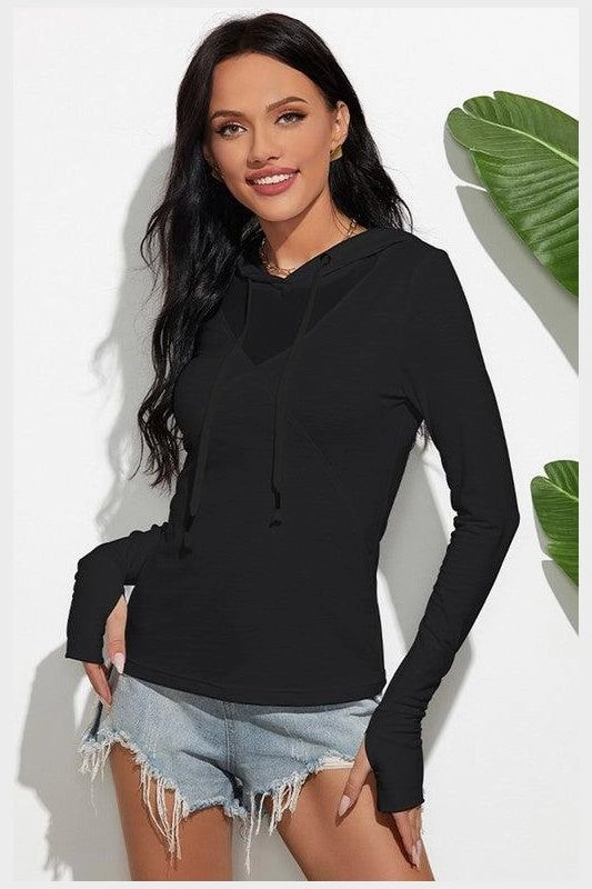 LongLastingDurability DropShoulderConstruction HOODED LONG SLEEVED SOLID COLOR T SHIRT