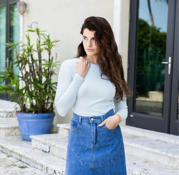 AbrasionResistantFabric Professional Cut Ribbed Crewneck Tee | Light Blue