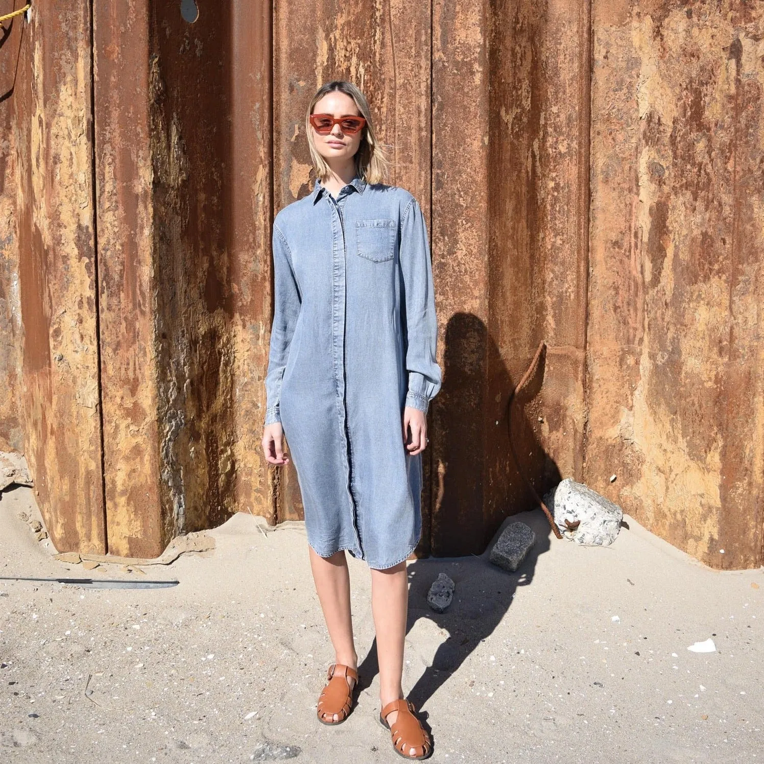 Luxe Touch Versatile Layer Wear Denim Shirt Dress [Final Sale]