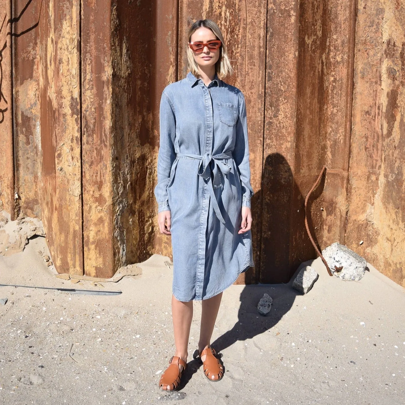 Denim Shirt Dress [Final Sale] Knit Cool