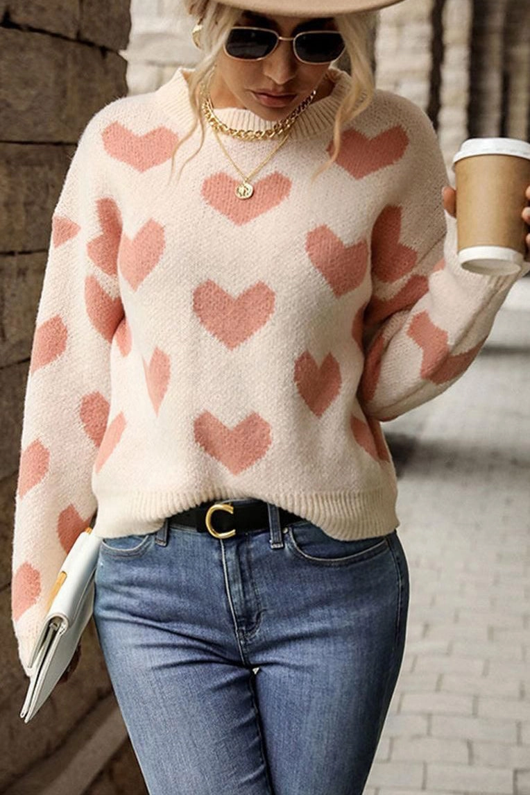 HEART PRINTING WARM CUTE SWEATER Stretchable Knit