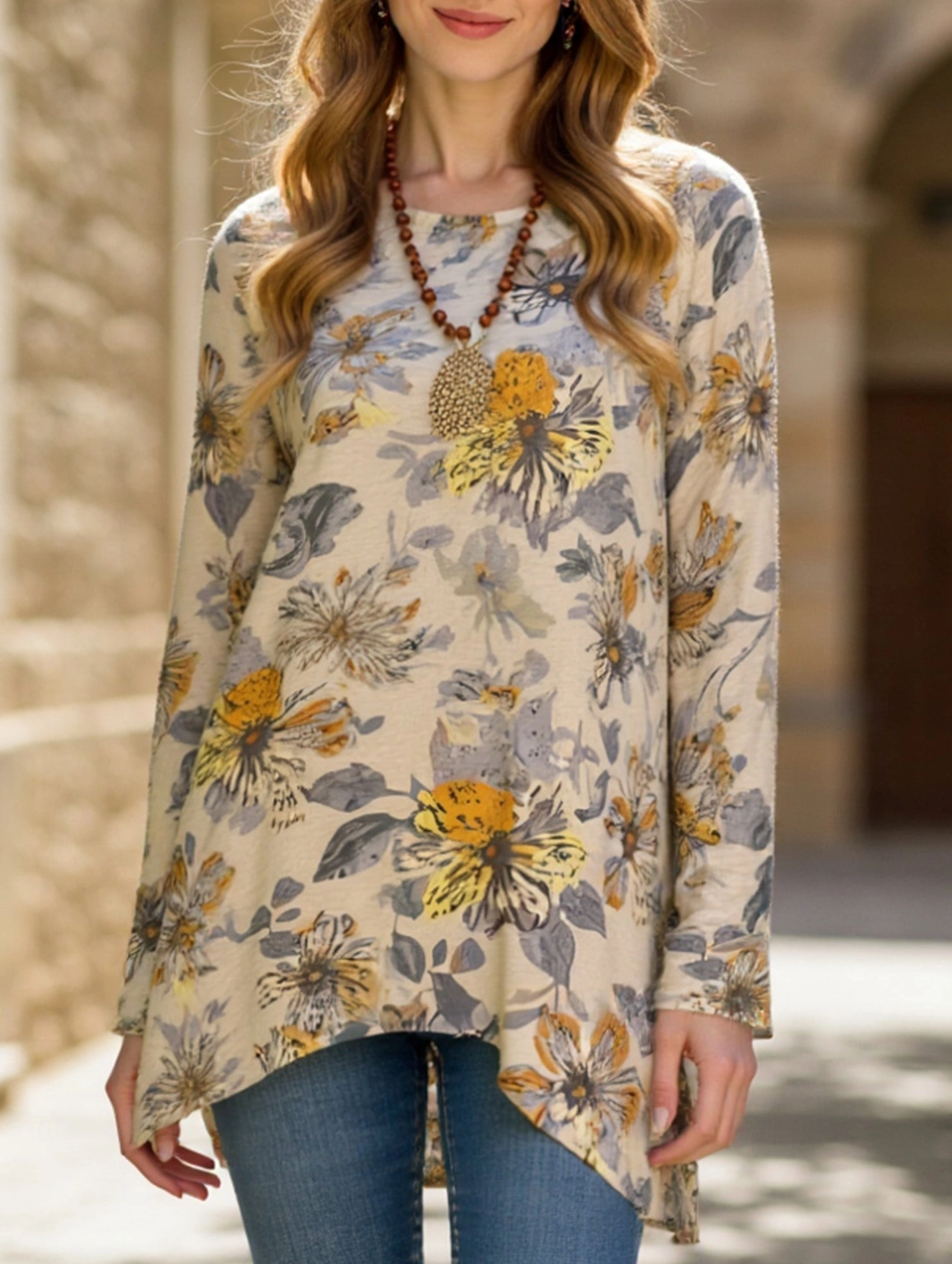 NonToxic Certification floral print crew neck long-sleeved top