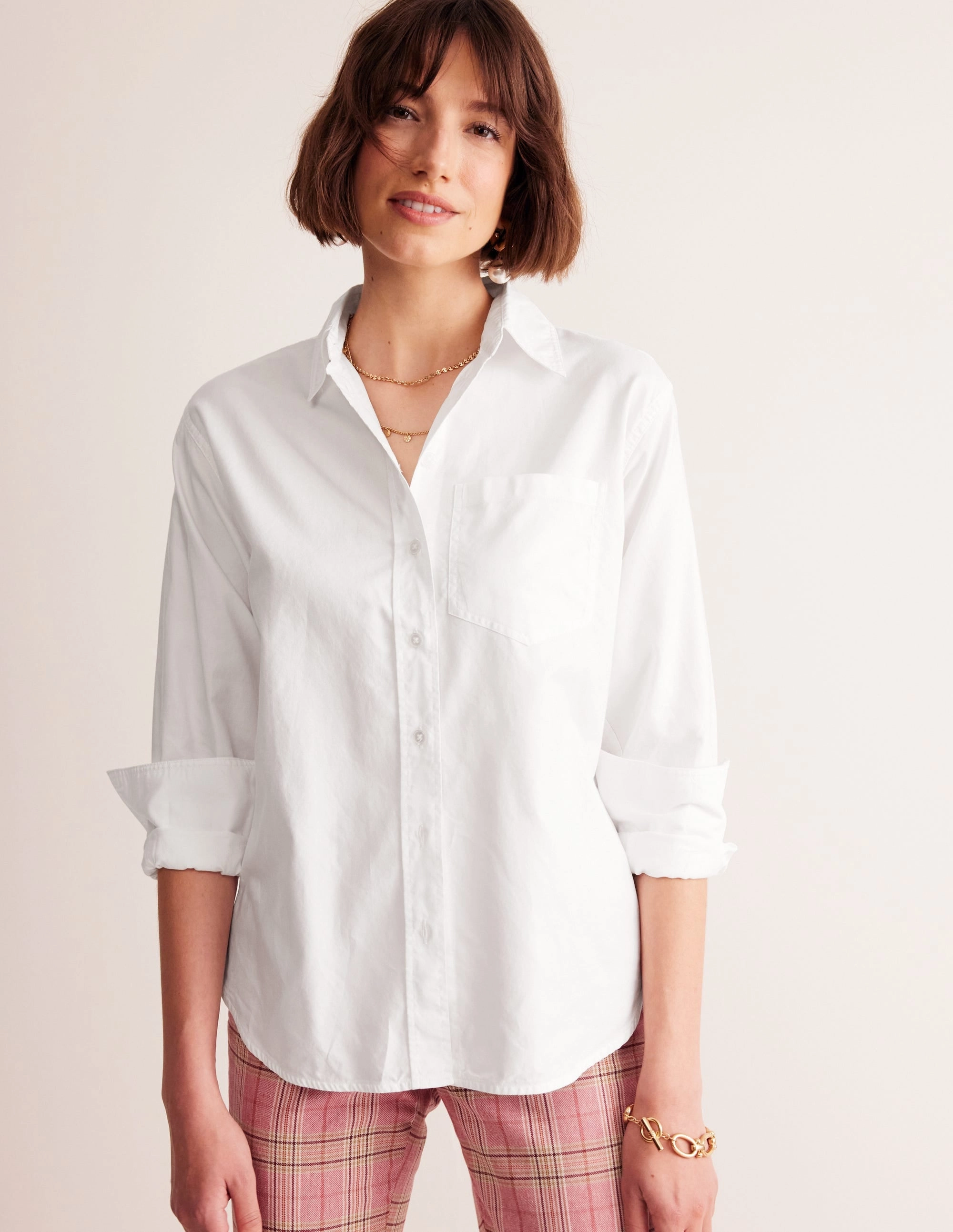 Connie Relaxed Cotton Shirt-White ContrastStitching NonScratchSurface