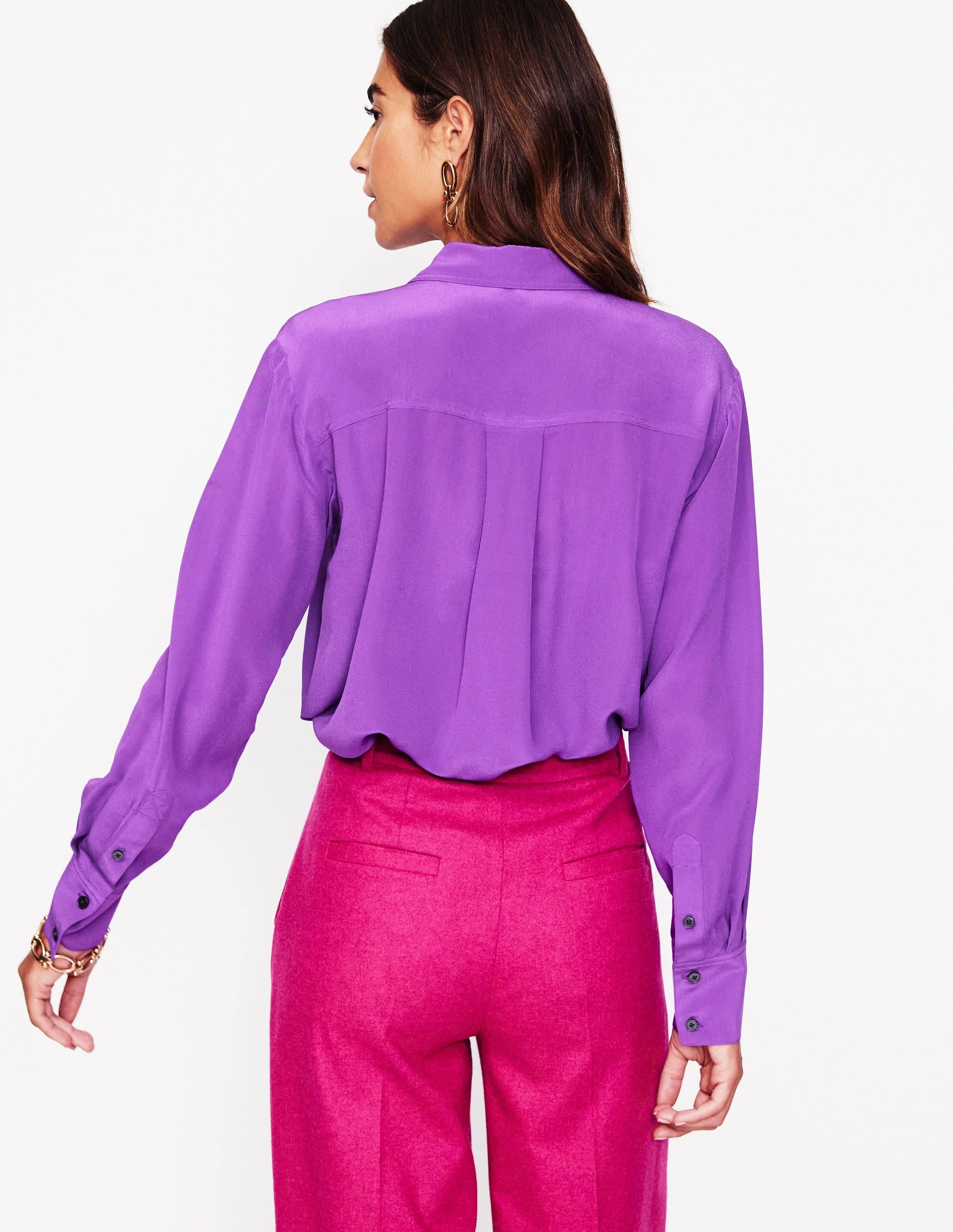 Connie Relaxed Silk Shirt-Royal Purple Non Restrictive Fit