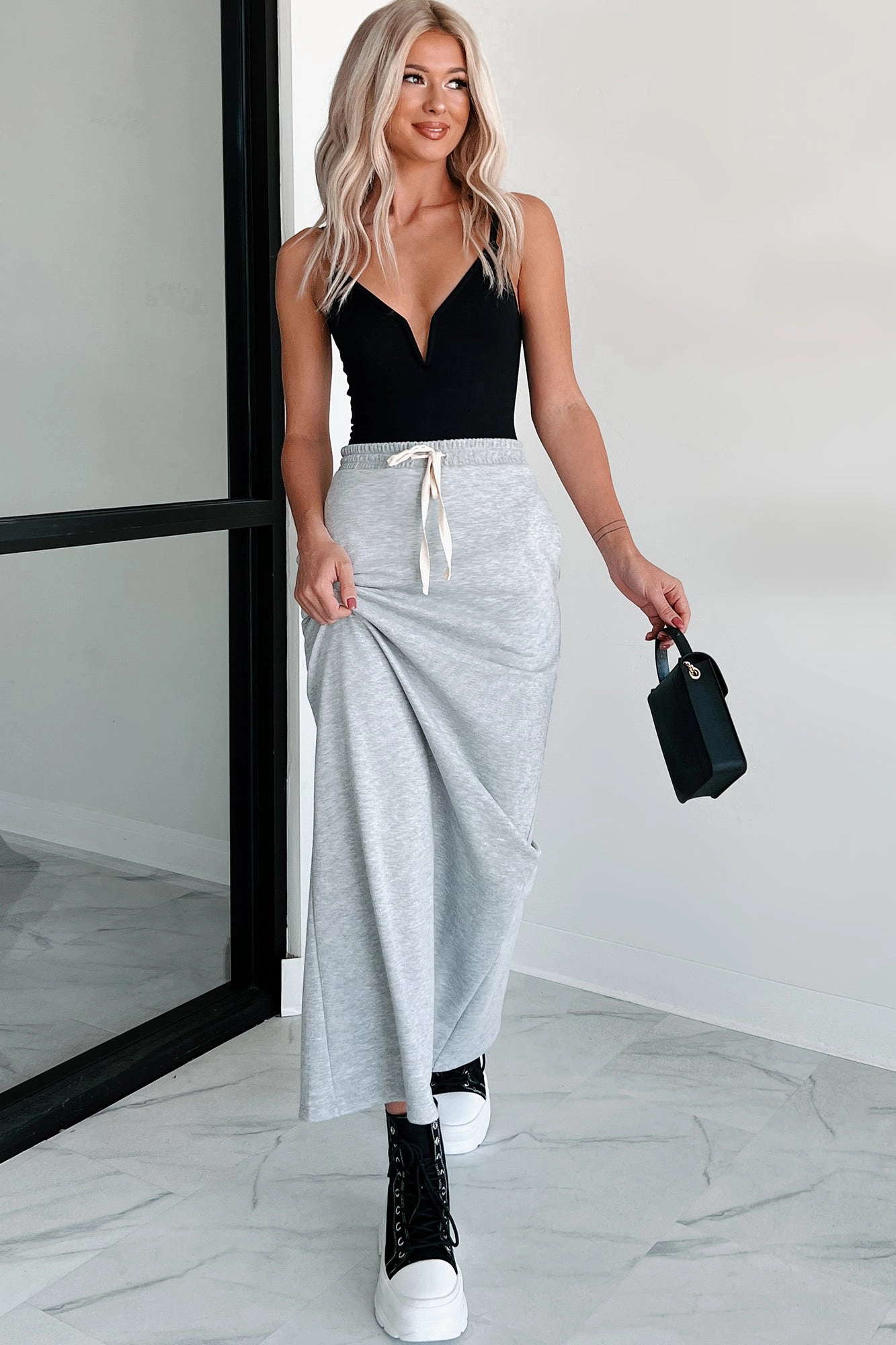 Cozy Wear Conquering Today Sporty Knit Maxi Skirt (Heather Grey)