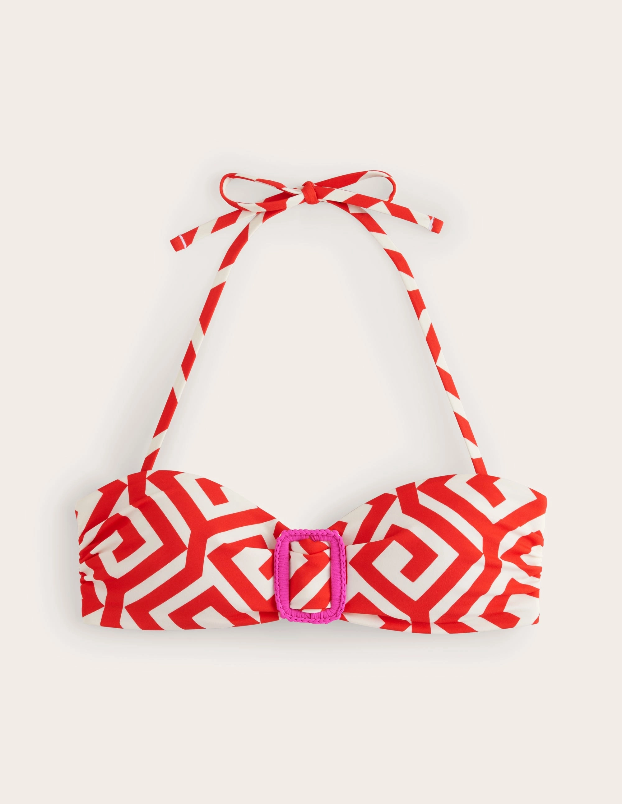 Taormina  Bandeau Bikini Top-Flame Scarlet, Maze Full-coverage Stretchable-Fabric