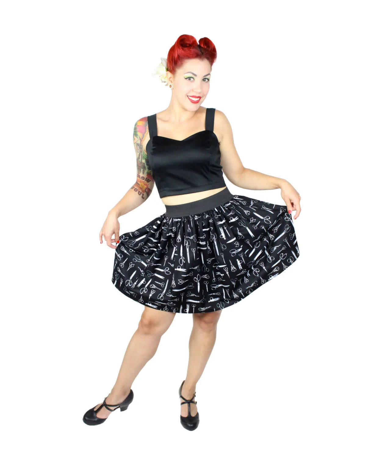 Media Feature Smooth Edging Vintage Scissors Pleated Skirt #PS-S757