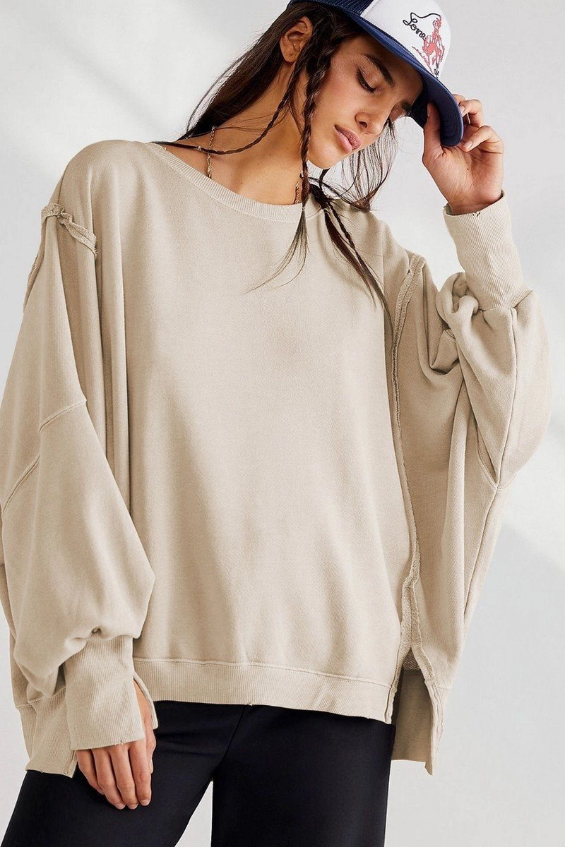 Low Profile Zipper WOMEN OVERSIZED LOOSE FIT LONG SLEEVE JUMPER TOP