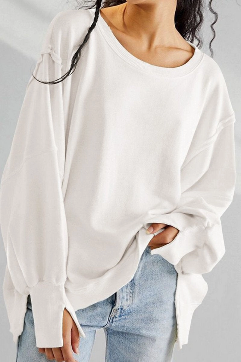 Hypoallergenic fabric NonChafe Tag Placement WOMEN OVERSIZED LOOSE FIT LONG SLEEVE JUMPER TOP