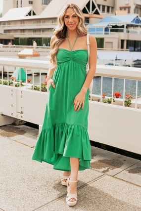 Chasing Daylight Ruffled Hem Midi Dress (Green) Perfect Layering