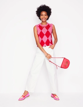 Cotton Argyle Tank-Pink Rose and Poppy Red Argyle WaterRepellent Finish