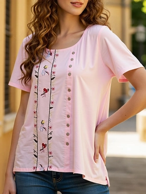 ConvertibleSleeves COTTON BREATHABLE LOOSE EMBROIDERED TOP_CWTBLS0658