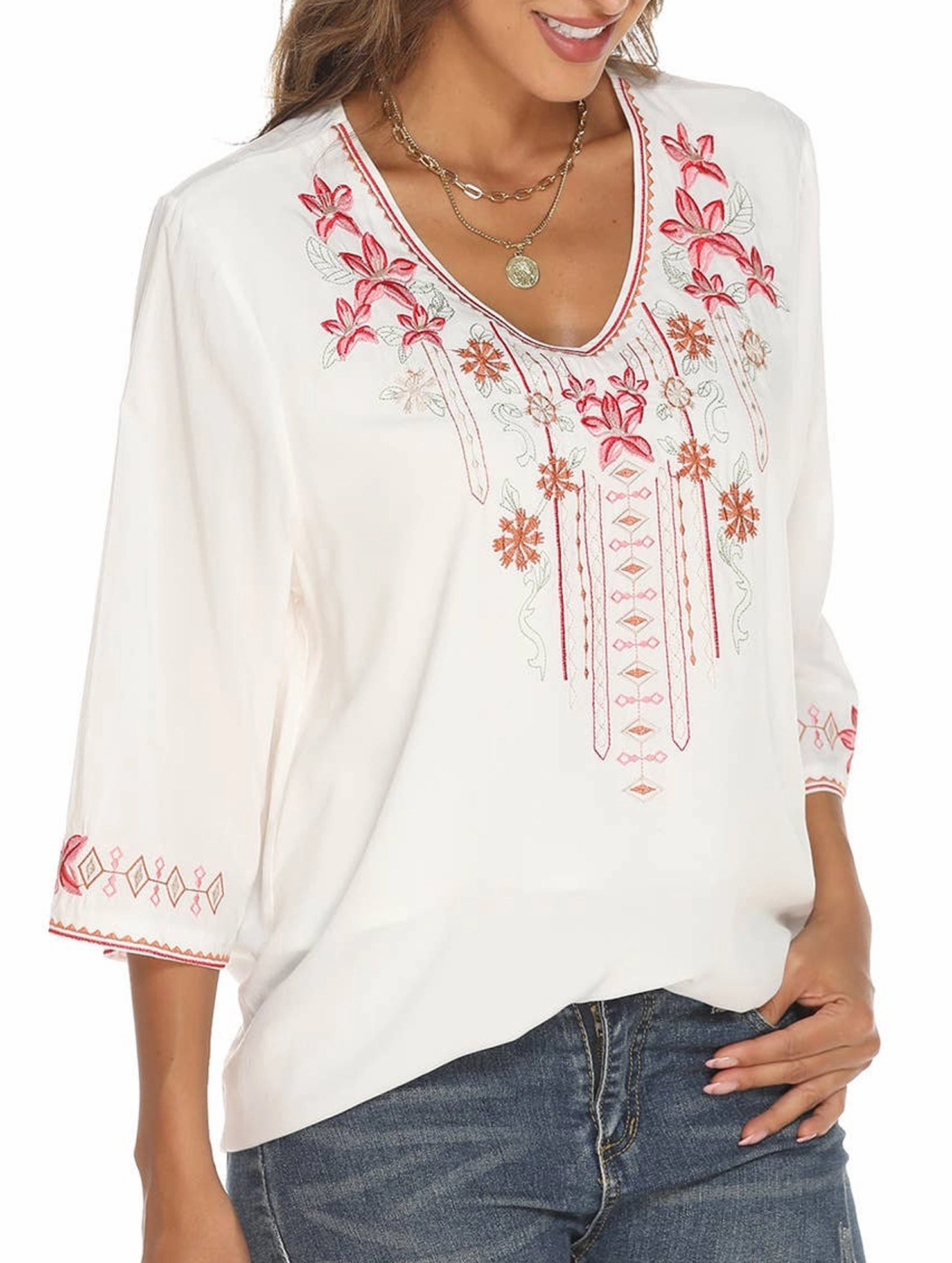 COTTON EMBROIDERED FLORAL BLOUSE_CWTBLL0837 Temperature Control Technology