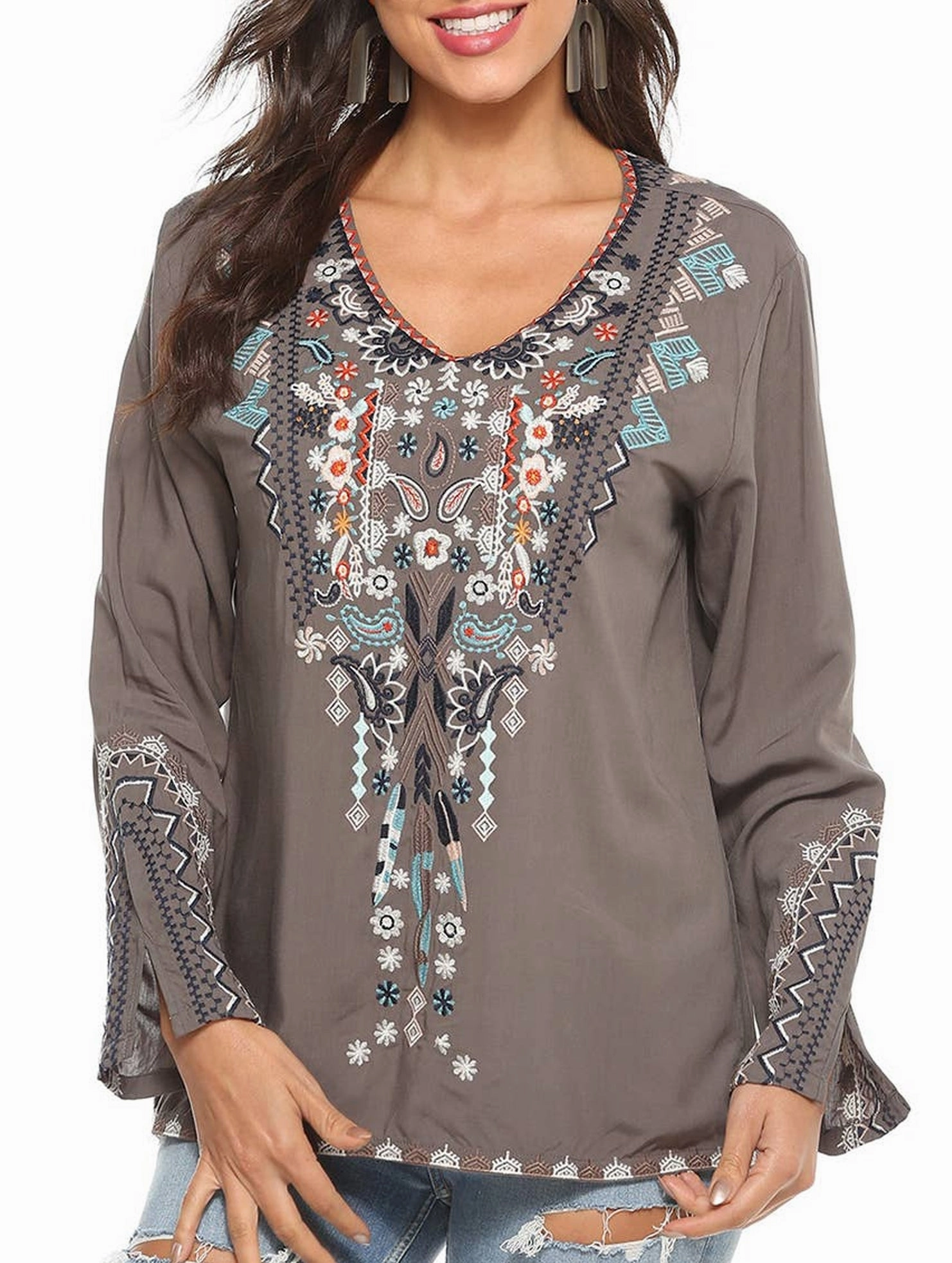 Outdoor Wear COTTON PLUS-SIZE STYLE EMBROIDERED BLOUSE_CWTBLL0822