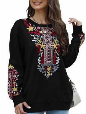 Convertible Neckline COTTON PLUS-SIZE V-NECK ETHNIC EMBROIDERED HOODIE_CWTBLL0826