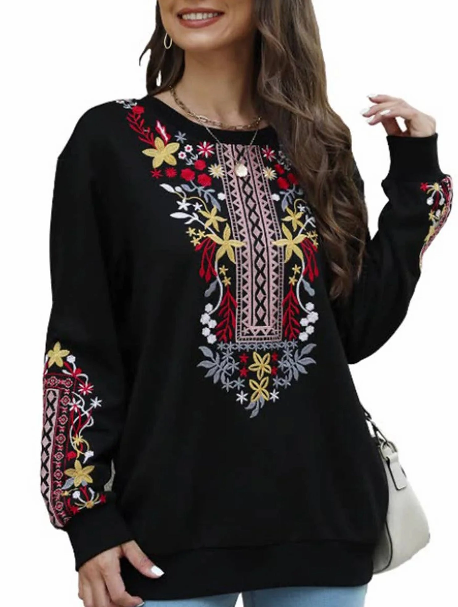 Convertible Neckline COTTON PLUS-SIZE V-NECK ETHNIC EMBROIDERED HOODIE_CWTBLL0826