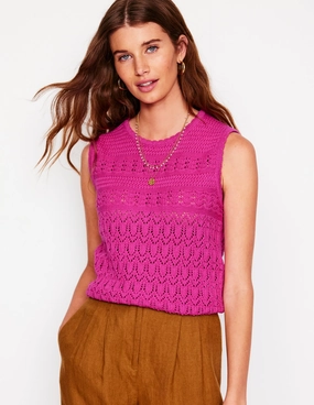 Skin Friendly Stitch Lightweight Knit Cotton Stitch Crew Tank-Purple Damson