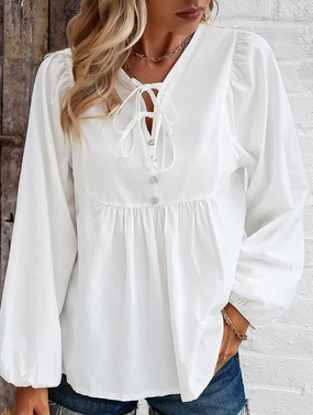 Comfortable Wear Ergonomic Fit Design COTTON WICKING V COLLAR BLOUSE_CWTBLL0779