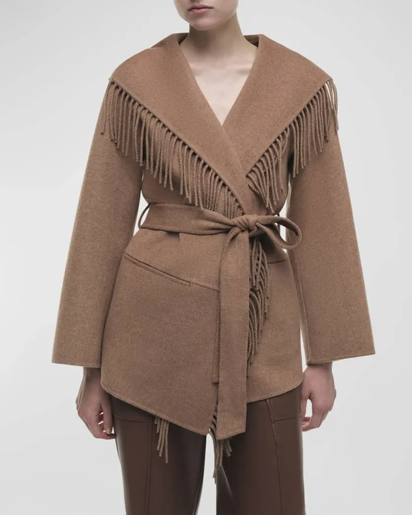 Urban Cool Rowen Fringe Belted Wool-Blend Jacket Camel