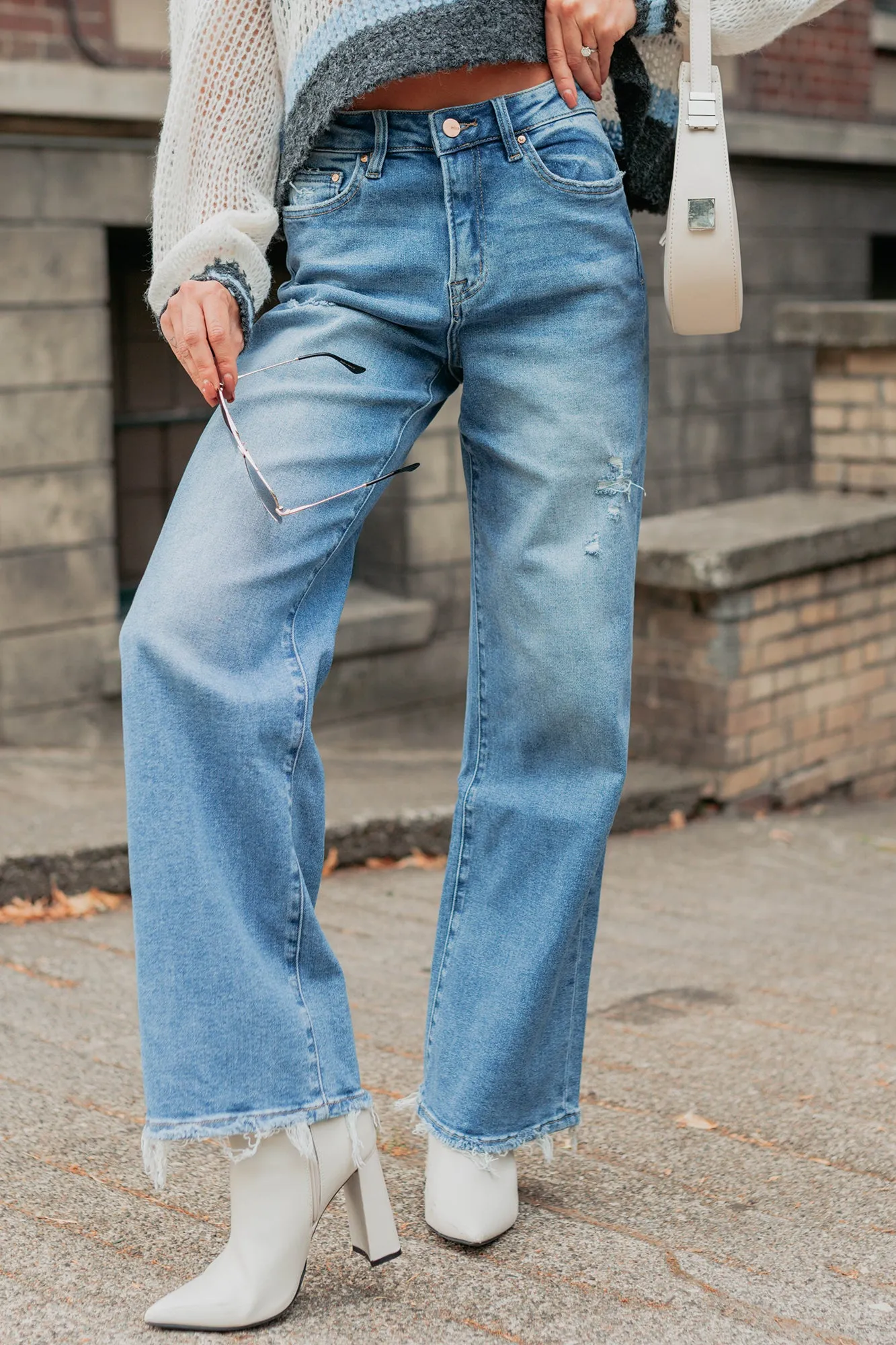 Zari High Rise Straight Leg Mica Denim Jeans (Medium) Formal Classic Wear Loose