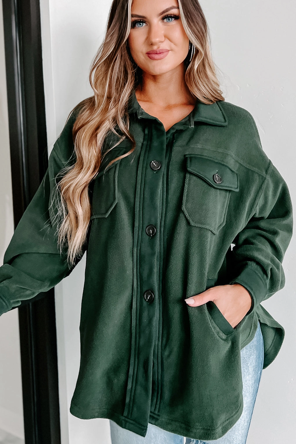 Cozy Campfire Nights Oversized Fleece Shacket (Army Green) AbrasionResistantFabric ZonalVentilation