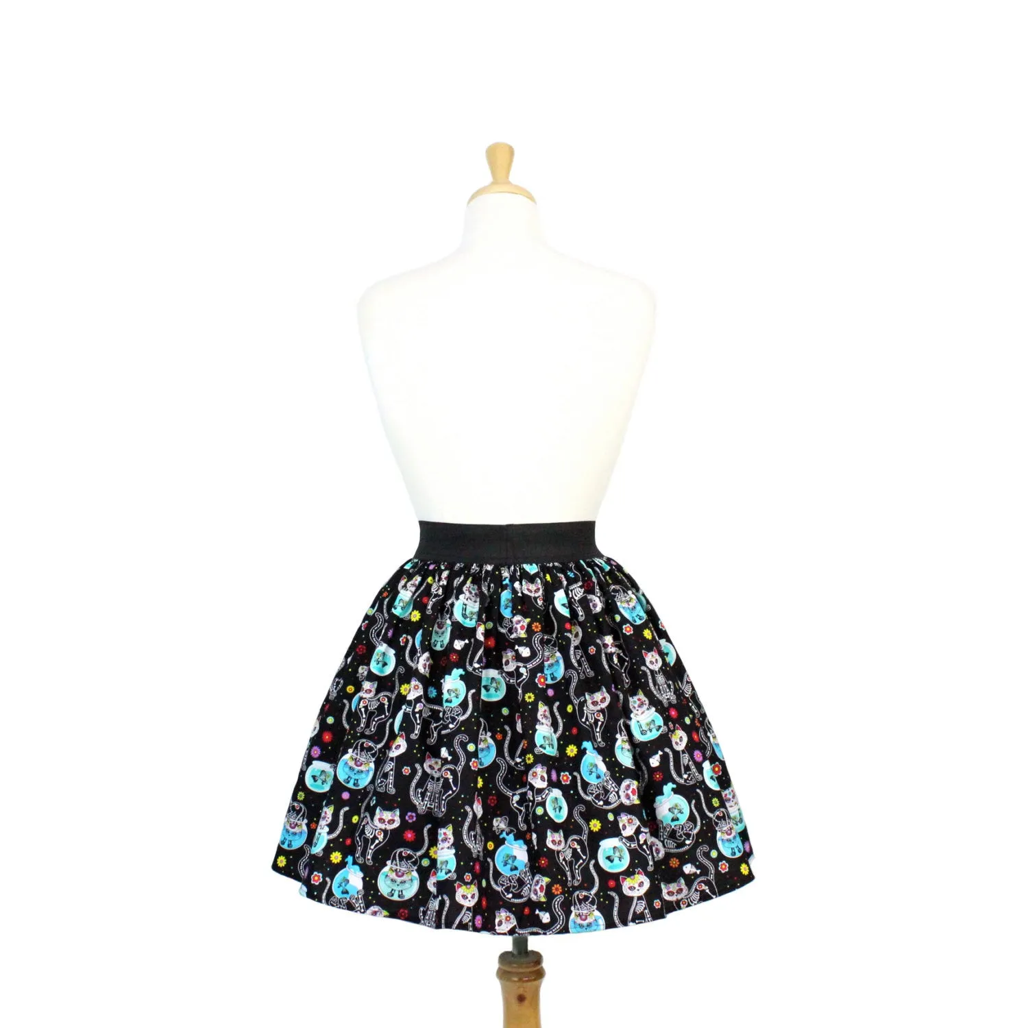Day of the Dead Kitty Pleated Skirt #PS-C332 Diagonal Slit Contemporary Mood