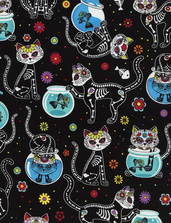 Day of the Dead Kitty Pleated Skirt #PS-C332 Flat Lay Collar