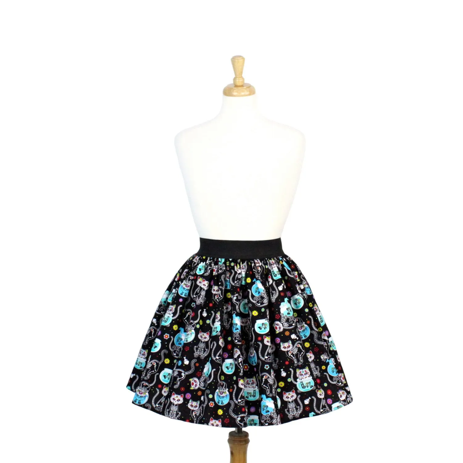 Day of the Dead Kitty Pleated Skirt #PS-C332 City Look Fashion Energy
