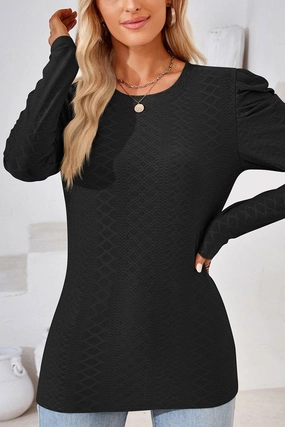 MultiFunctionalPockets CREW NECK PUFF SLEEVE BLOUSE TEE FOR WOMEN