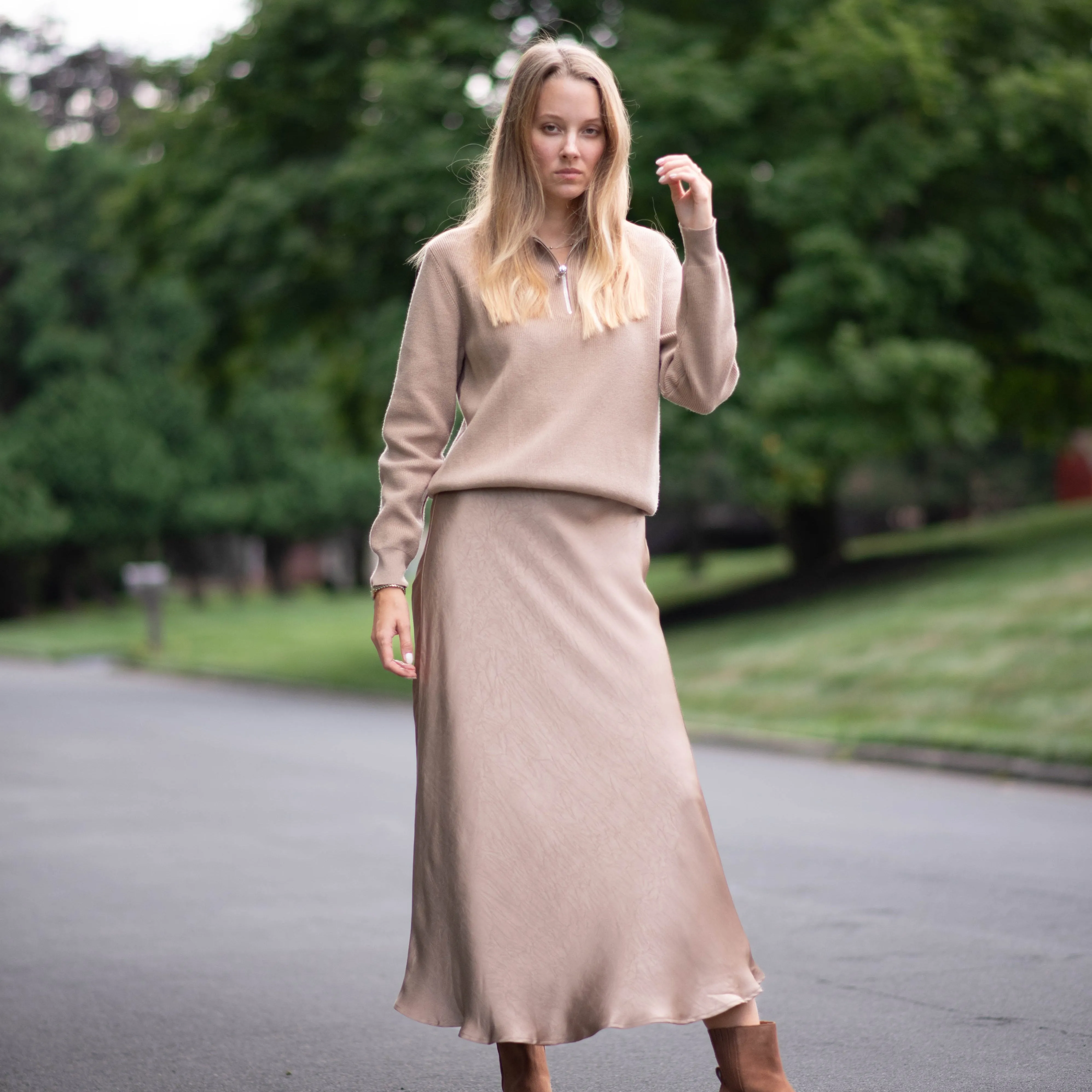 Flexible Performance Wear Crinkle Slip Skirt | Camel