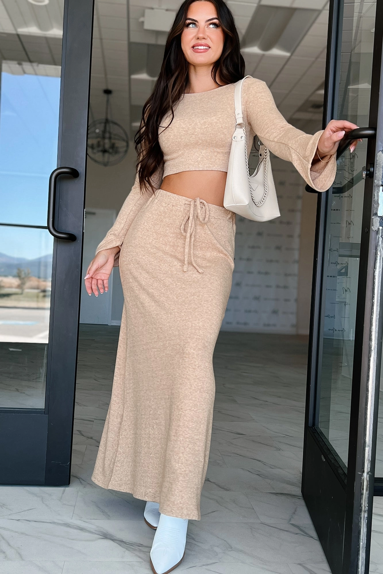 Rewriting The Script Brushed Knit Maxi Skirt (Oatmeal) QuickReleaseFastenings Modular Pocket System