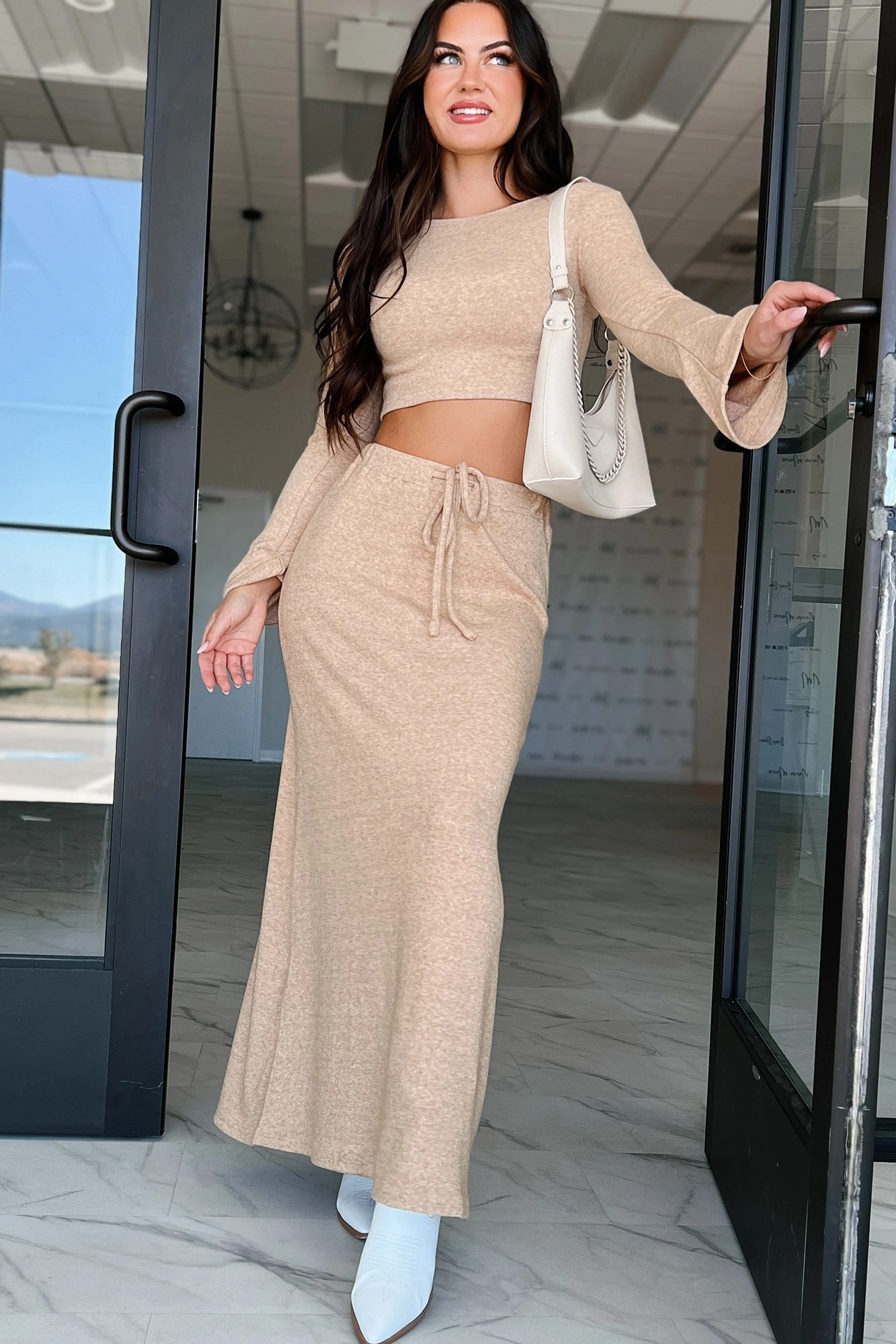 Rewriting The Script Brushed Knit Maxi Skirt (Oatmeal) Body Sculpting