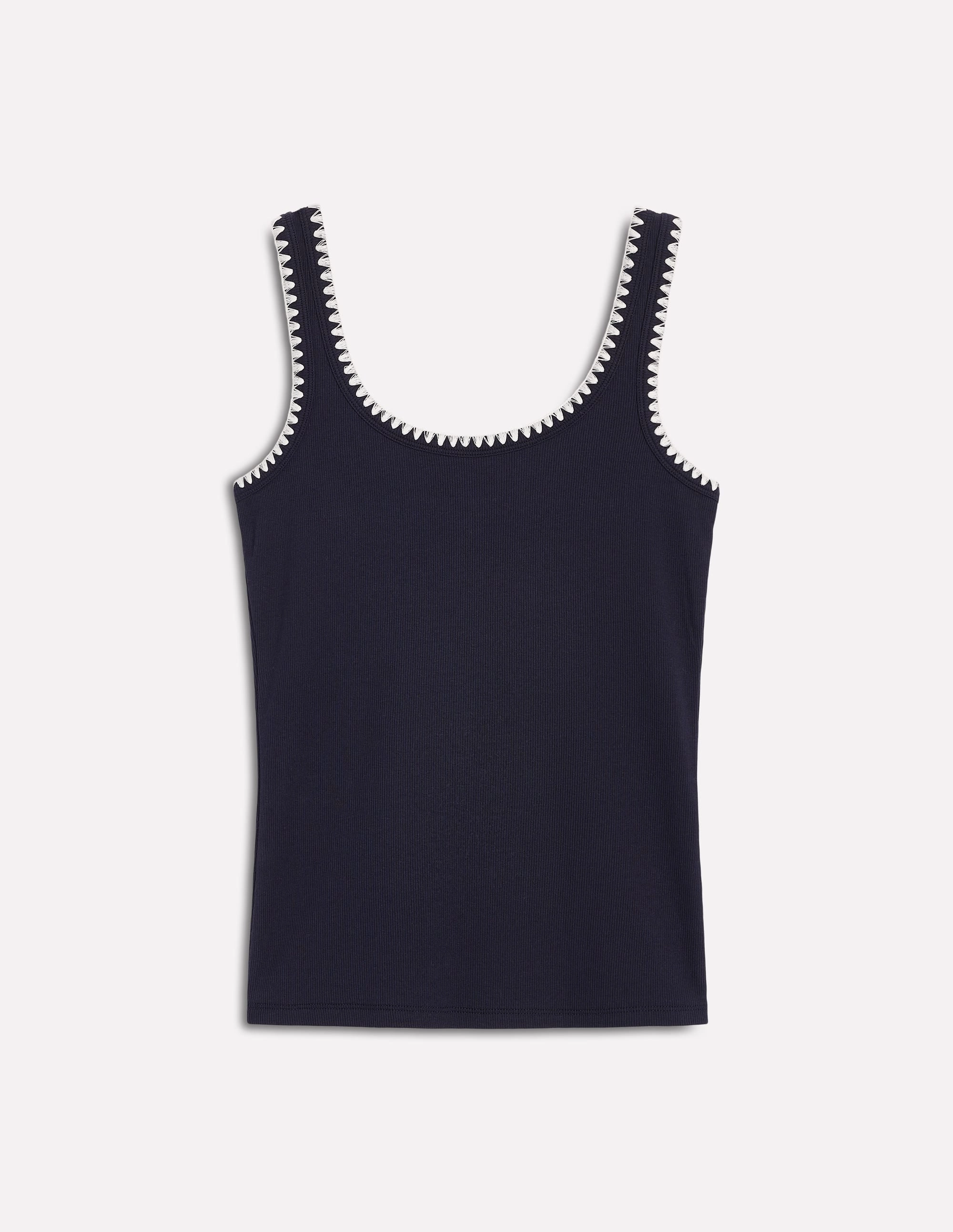 OEKOTEX Certified Fabric Crochet Trim Scoop Neck Vest-Navy