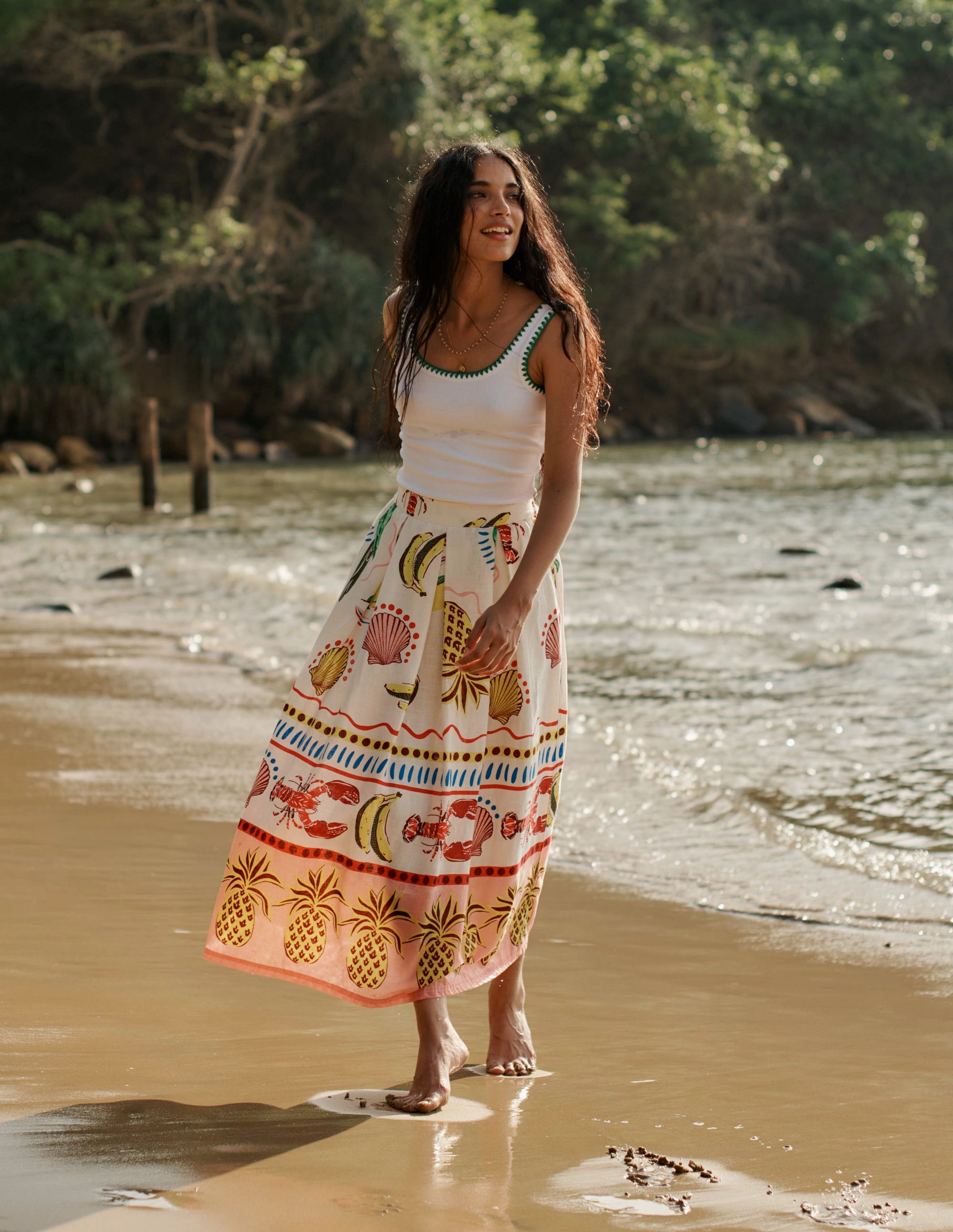 Eco Conscious Dye Process Crochet Trim Scoop Neck Vest-White