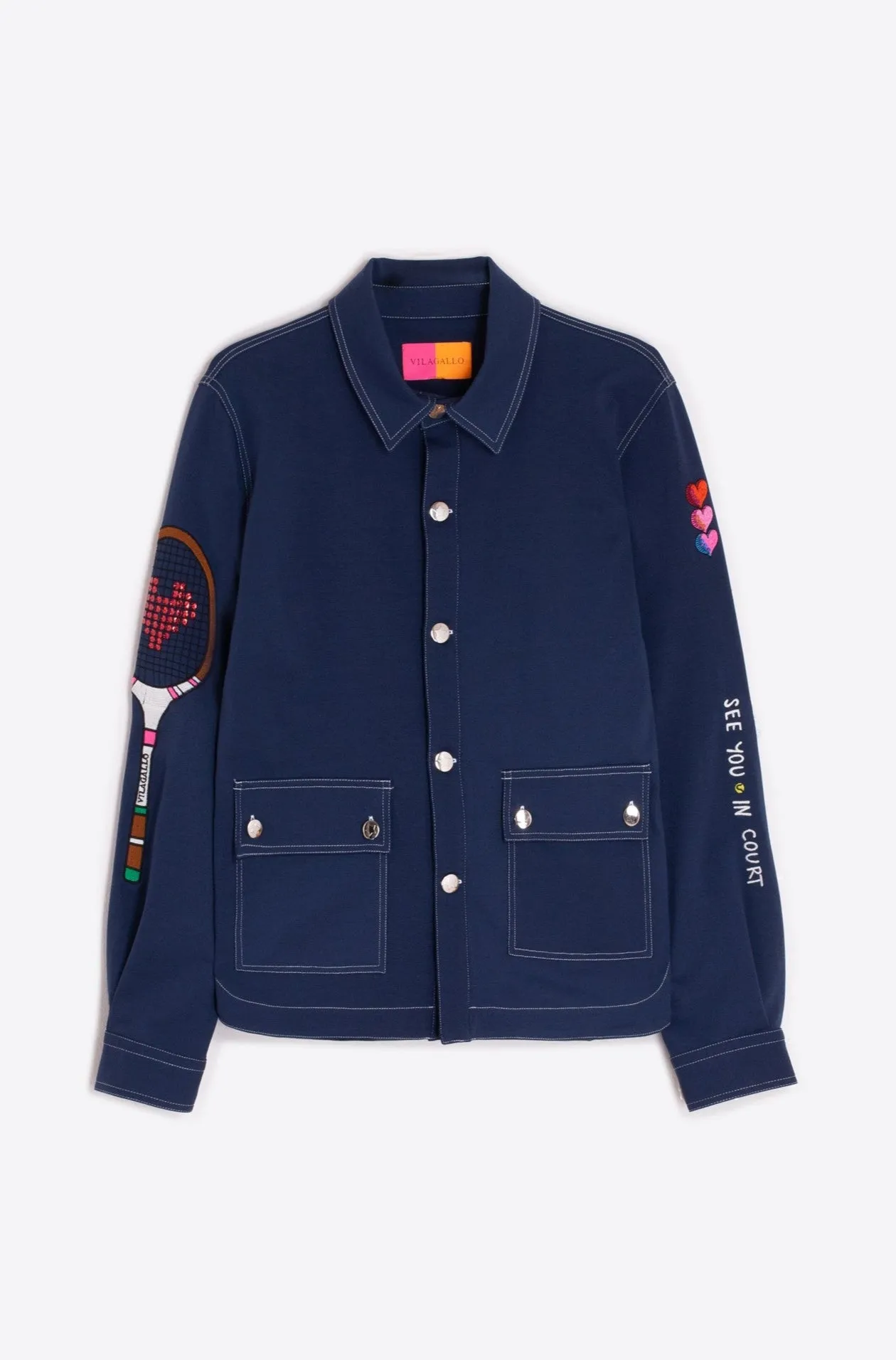 Olivia Jacket in Embroidered Punto Roma Organic Cotton Blend FlatlockSeams