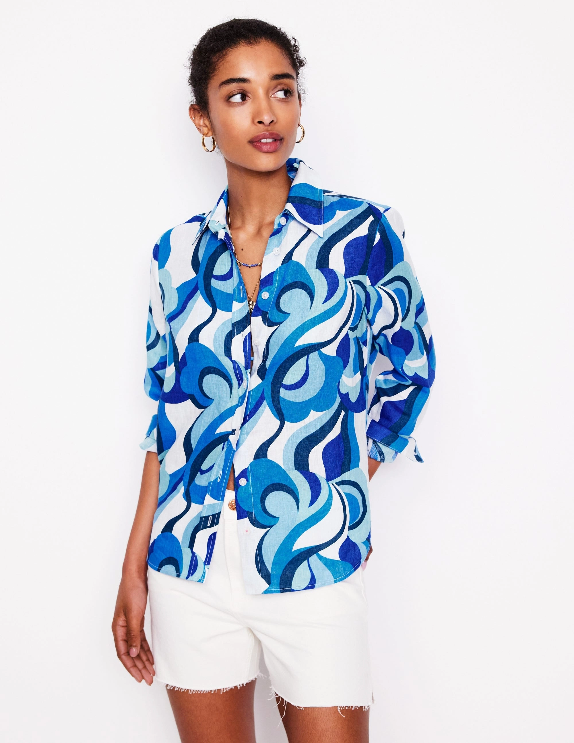 NonFadeFinish Sienna Linen Shirt-Multi Abstract Swirl
