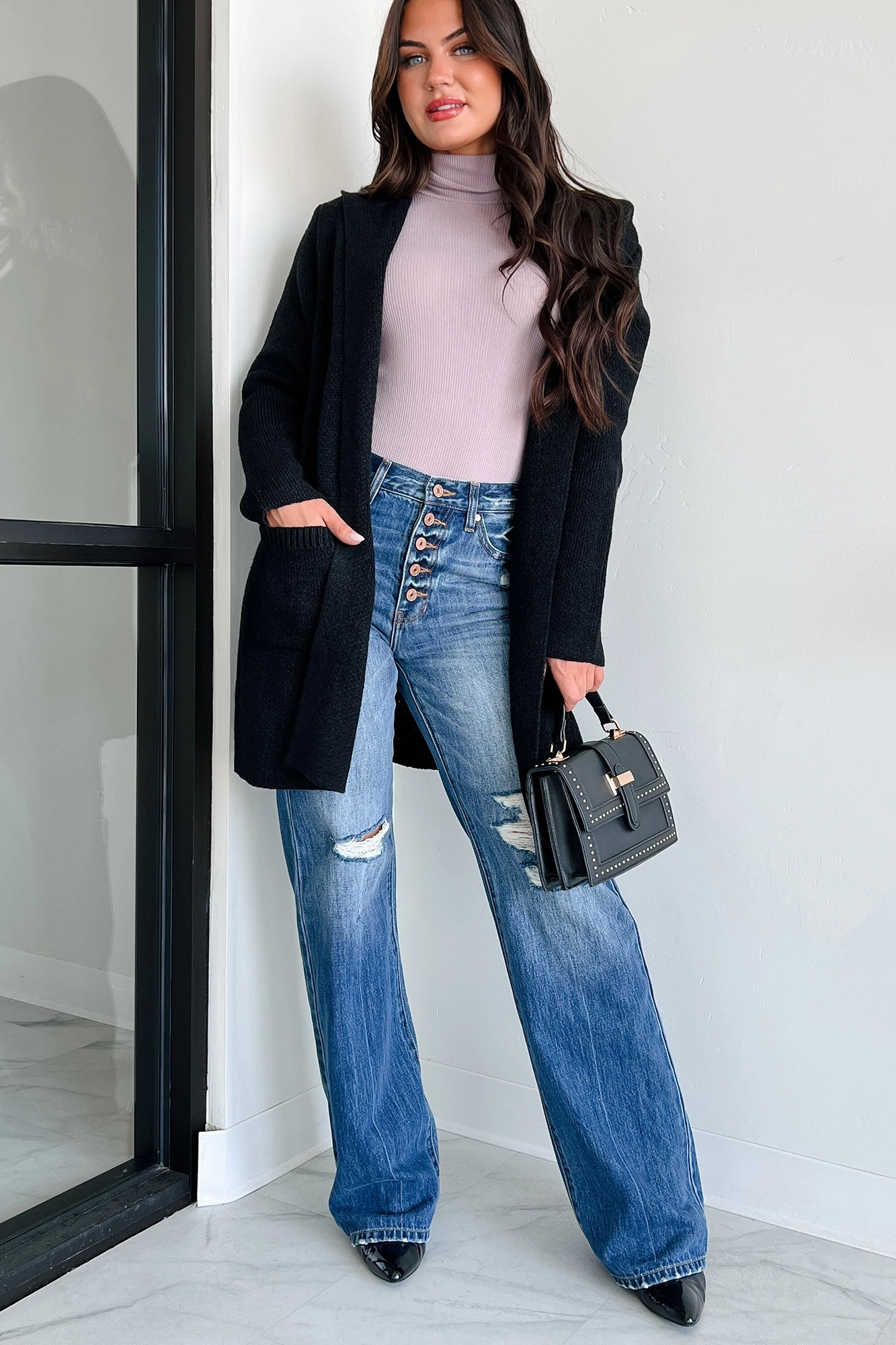 StretchableKnit Cue The Cuddles Zenana Hooded Cardigan (Black)