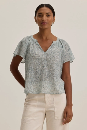 QuickRelease Park Ruffle Sleeve Top in Seafoam