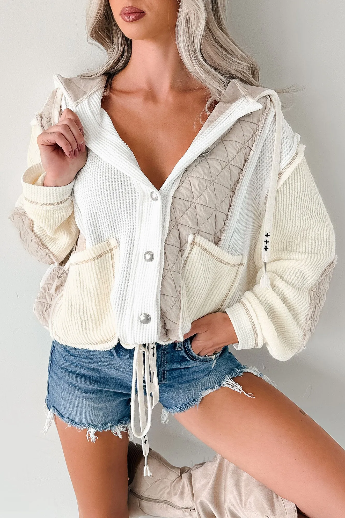 All Daywear Awareness Meet Your Match POL Quilted Hoodie Jacket (Cream/Beige)